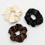 Large Black, Ivory, Chocolate Set of 3 Scrunchies