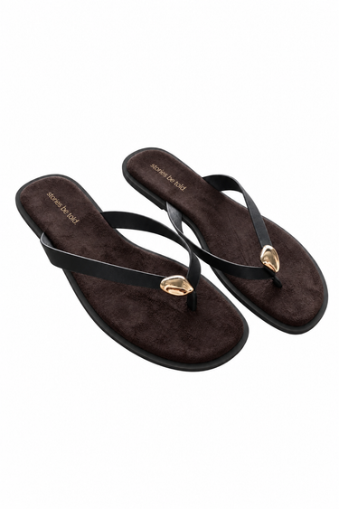 Sienna Chocolate Gold Broach Flat Sandal