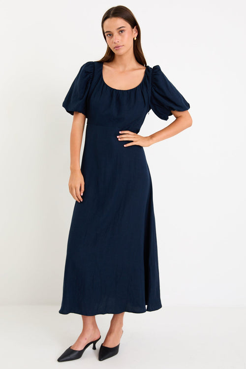Chorus Navy Puff Sleeve Scoop Neck Float