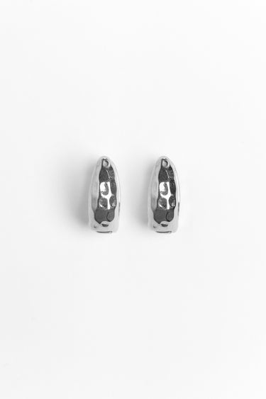 Chunky Hammered Oval Rhodium Earrings