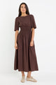 Circuit Chocolate Short Sleeve Elastic Waist Maxi Dress