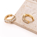 Clear Rectangle Diamante Gold Hoop Earrings