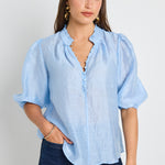 Pale Blue Linen Blend Sheer Top