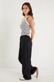 Wellness Black Linen Pull On Wide Leg Pants