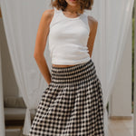 Cheerful Black Gingham Cotton Shirred Waist Maxi Skirt