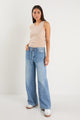 College Light Blue Wide Leg Tie Belt Jean