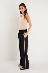 Confidant Black Side Stripe Crepe Wide Pants - Black / 14