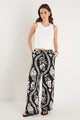 Clever Black Ivory Leaf Drawcord Wide Leg Pants