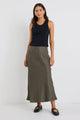 Bliss Khaki Linen Bias Midi Skirt