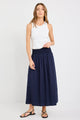 Wanderlust Navy Linen Blend Shirred Waist Maxi Skirt