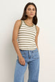 Cobble Khaki Ivory Stripe Rib Cutaway Tank