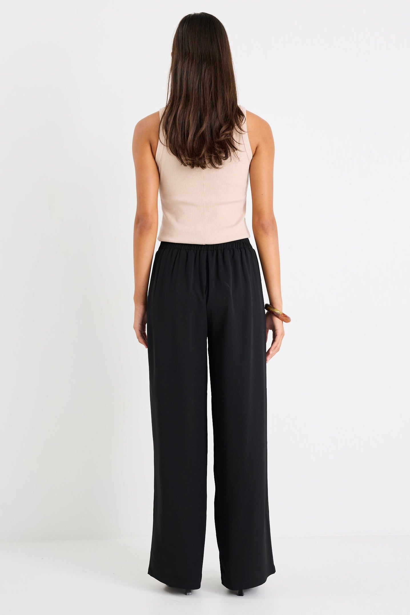 Shop Guardian Black Linen Viscose Elastic Back Pants | Flo & Frankie