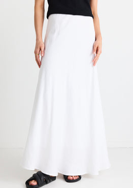 Lagos White Linen Floaty Bias Cut Maxi Skirt