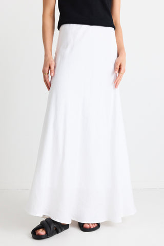 Lagos White Linen Floaty Bias Cut Maxi Skirt