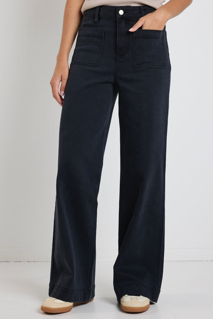 Shop Zoey Black Denim High Rise Wide Leg Pocket Jean | Flo & Frankie