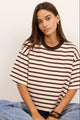 Cohesion Chocolate Vanilla Stripe Oversized Contrast Binding Boxy SS Tee