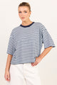 Cohesion Ice Blue Ink Stripe Oversized Contrast Binding Boxy SS Tee