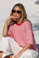 Cohesion Pink Red Stripe Oversized Contrast Binding Boxy SS Tee