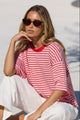 Cohesion Pink Red Stripe Oversized Contrast Binding Boxy SS Tee