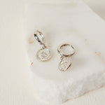 Coin Huggie Rhodium EOL Earrings