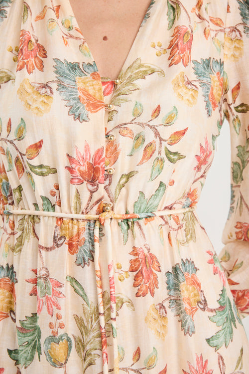 Floral patterned dress with a neutral background