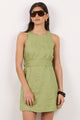 Composed Moss Panelled Linen Tie Sleeveless Mini Dress