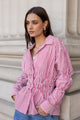 Composite Burgundy Plum Stripe Shirred Body Shirt