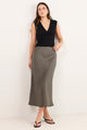 Bliss Dark Olive Linen Bias Midi Skirt