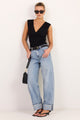 Emerge Washed Out Blue Turn Up Long Jeans