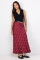 Rarity Wine Cream Polka Dot Satin Tie Waist Bias Maxi Skirt
