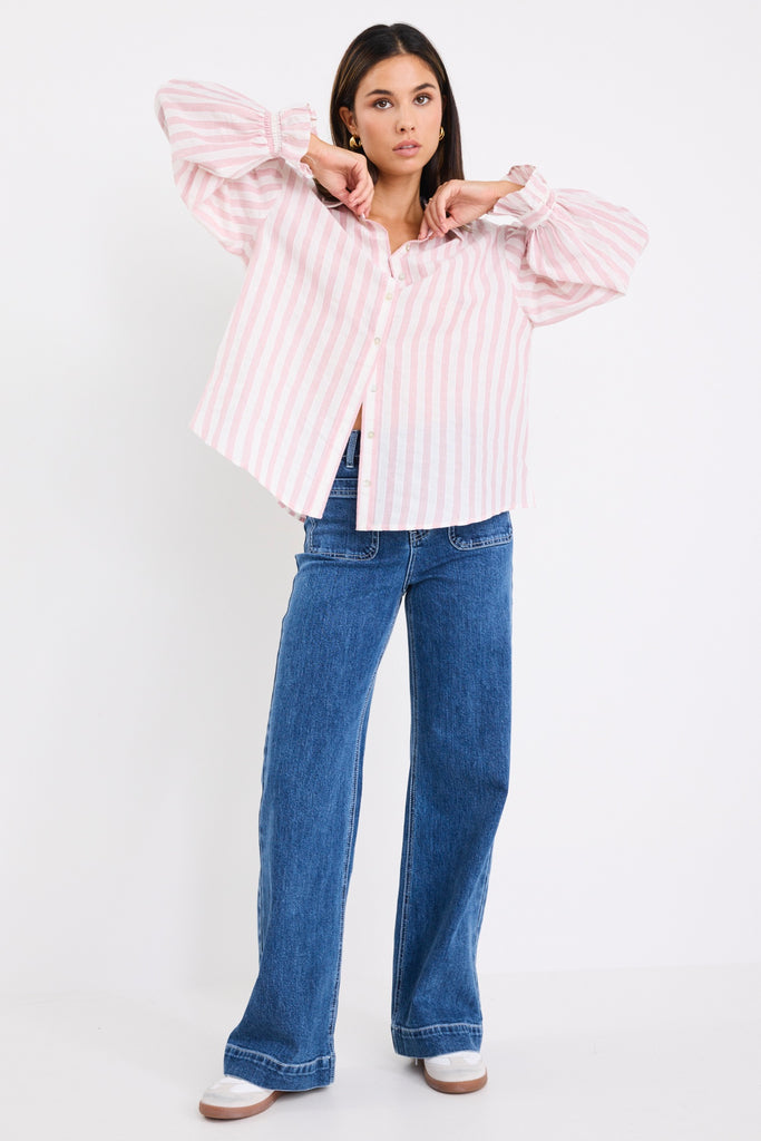 Connection Pink Stripe Button Front Blou | Flo & Frankie