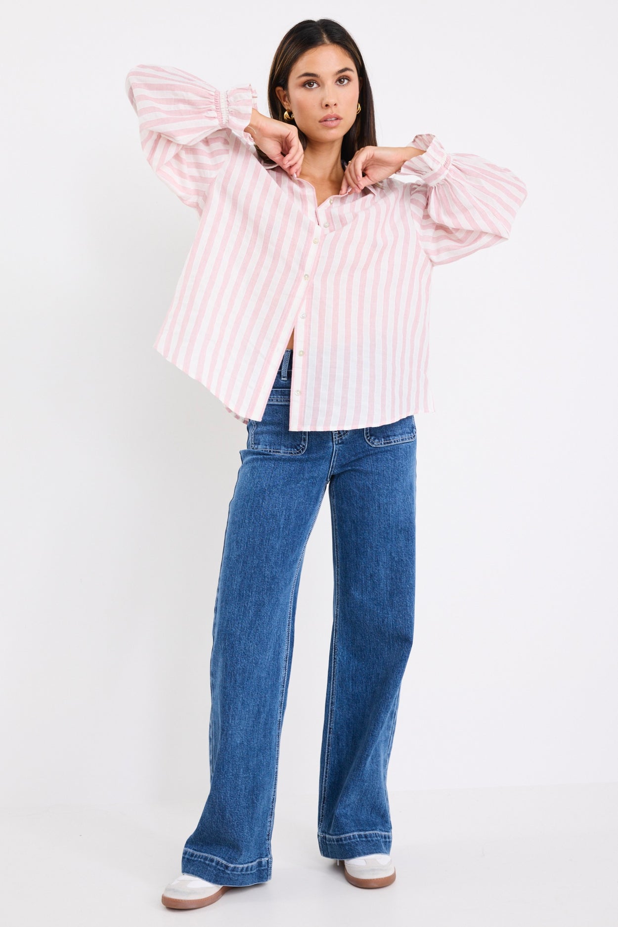 Connection Pink Stripe Button Front Blou | Flo & Frankie