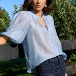 Continuance Pale Blue High Neck Buttoned SS Top