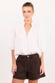 Continuance Ivory Self Stripe Button Through Mid Sleeve Top