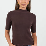 Contour Chocolate Funnel Neck Short Sleeve Knitted Top