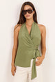 Copious Khaki Halter Wrap Front Top