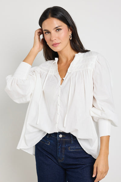 Shop Creator Ivory Voile Pintuck LS Blouse | Flo & Frankie