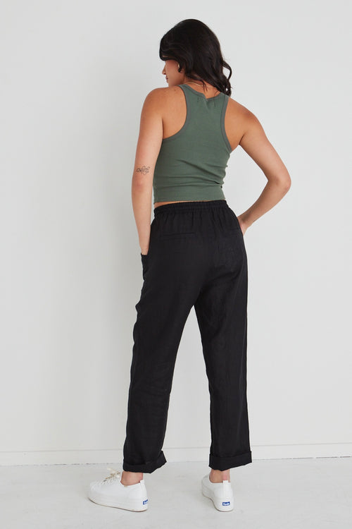 Cruise Black Linen Tapered Jogger WW Pants Among the Brave   