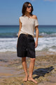 Scale Black Pleat Front Linen Bermuda Shorts