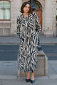 Cyprus Black Zebra LS Shirt Midi Dress
