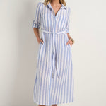 Cyprus Blue Stripe LS Shirt Midi Dress