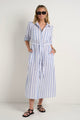 Cyprus Blue Stripe LS Shirt Midi Dress