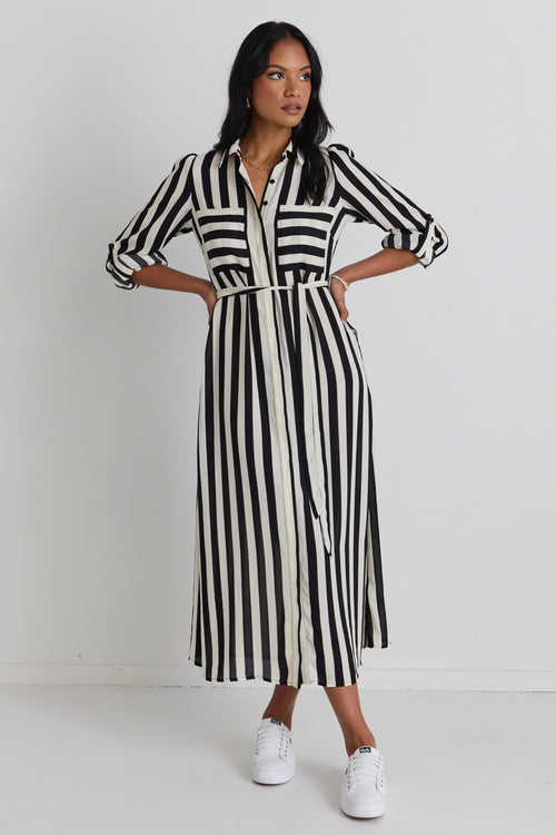 Shop Cyprus Black and White Stripe LS Shirt Midi Dress Flo Frankie