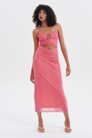Desire Pink Palm Mesh Midi Dress WW Dress Ownley   