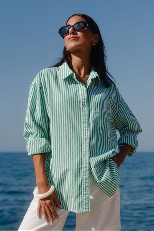 Shop You Got This Green Stripe Poplin Oversized Shirt | Flo & Frankie Shop You Got This Green Stripe Poplin Oversized Shirt | Flo & Frankie