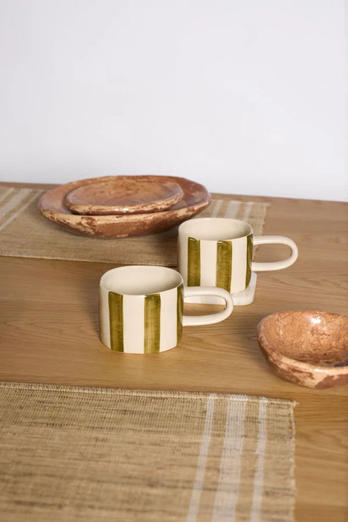olive striped mug