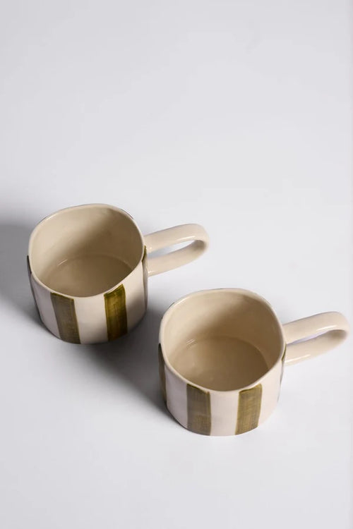 olive striped mug