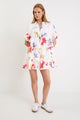 Dahlia Cream Poppy Floral Puff Sleeve Mini Tiered Shirt Dress