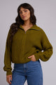 Dahlia Olive Quarter Zip Knit