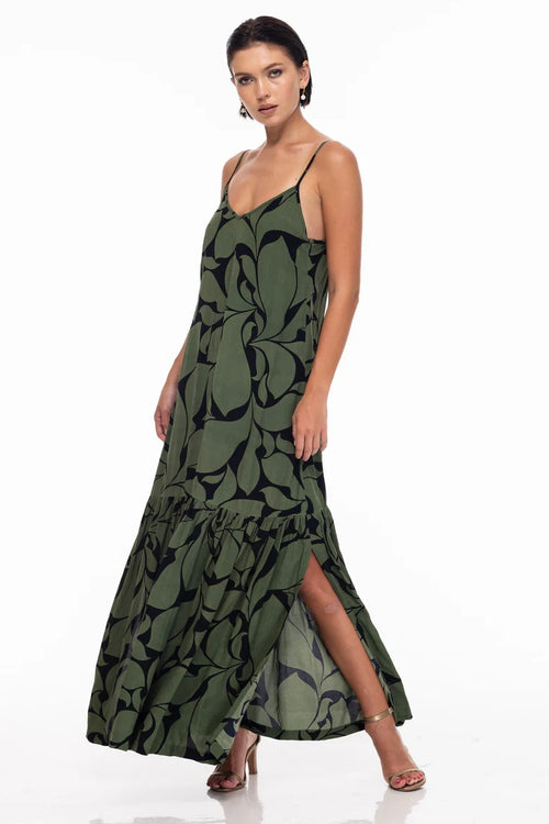 Khaki pattern maxi dress